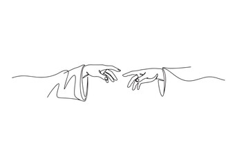 Minimalist Line Art Depicting the Creation of Adam with Glowing