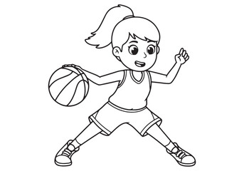 A Girl Playing Basketball Illustration for Children Coloring Boo