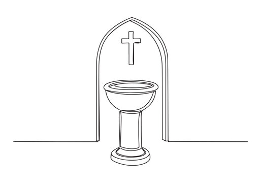 Elegant Holy Water Font in Continuous Line Art, A Minimalist Rel