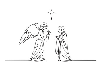 Fototapeta premium Elegant single line drawing of the Annunciation of the Virgin Ma