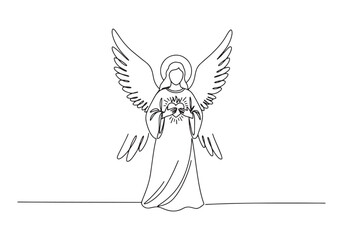 Elegant angel with blazing heart rendered in a single continuous