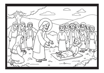 Black and White Illustration of Jesus Healing the Paralytic for