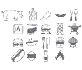 Hand Drawn BBQ & Grilling Doodle Icon Set  BBQ Doodle