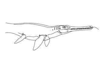 Obraz premium Kronosaurus continuous oneline drawing, black and white prehisto