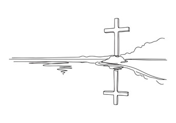 Serene contemplation, A single line cross reflecting in tranquil