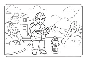 Brave Firefighter on Duty, A Coloring Book Page for Aspiring Her