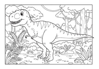 Tyrannosaurus Rex outline drawing for kids in a prehistoric jung