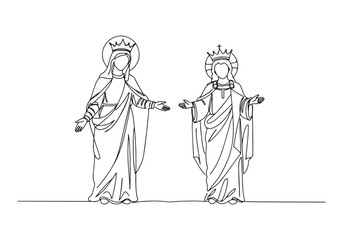 Fototapeta premium Continuous Line Drawing of Mary and Jesus Christ in Elegant Blac