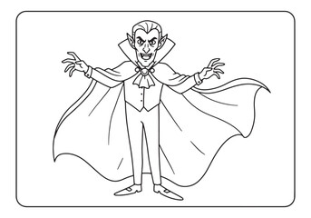 Vintage Vampire Coloring Page, Classic Black and White Illustrat