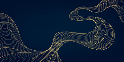 Fototapeta na wymiar Vector line golden japanese wave, elegant sea ornament, art deco fancy background. Elegant banner, wavy fantasy pattern, curve abstract design.