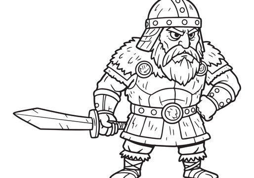 Detailed coloring page of Attila the Hun in full battle attire w