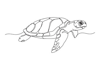 Elegant Continuous Line Drawing of a Loggerhead Sea Turtle in Mo