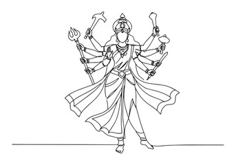 Elegant durga goddess illustration in continuous line art style