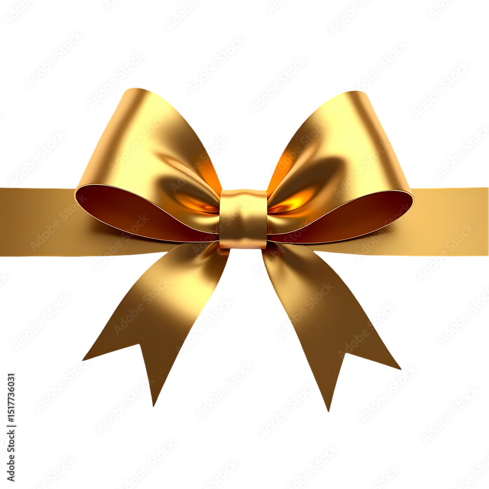 Poster a shiny golden bow with a ribbon centered view isolated on transparent background