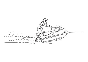Obraz premium Jetskiing Adventure, A Continuous Line Drawing of Thrilling Wate