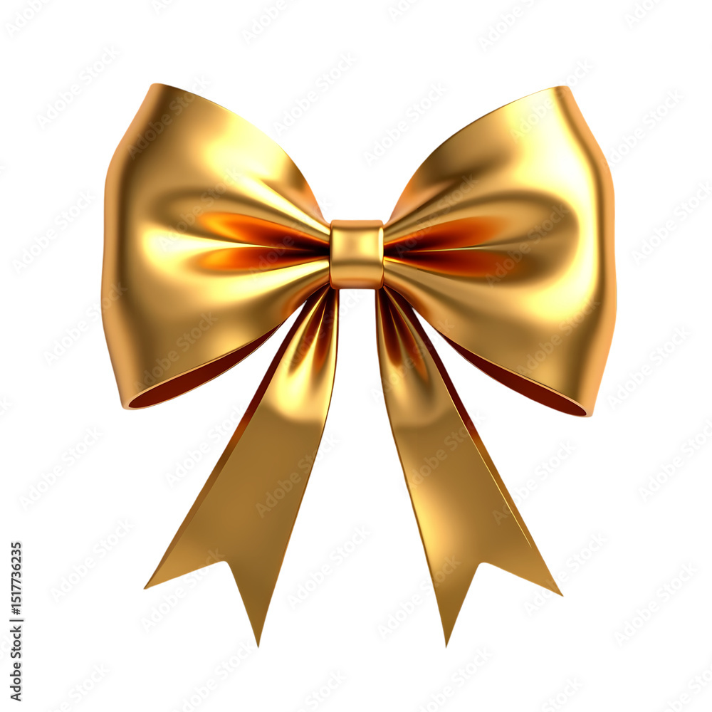 Poster a shiny golden bow with a knot in the middle isolated on transparent background