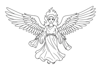 Fototapeta premium Lahatiel Fiery Coloring Page, A Detailed Black and White Angel I