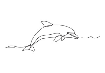 Obraz premium Elegant Dolphin in Continuous Line Art - Minimalist Black and Wh
