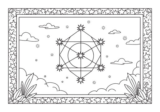 Stars aligning in sacred geometry coloring page for relaxation a