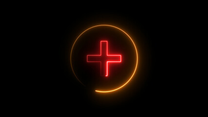 Neon Glowing Plus mark Icon or background concept illustration.	