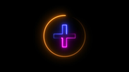 Neon Glowing Plus mark Icon or background concept illustration.	