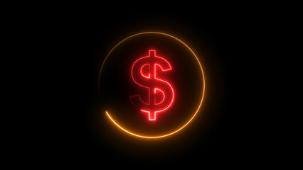 Neon Dollar icon illustration background. Glowing dollar sign background