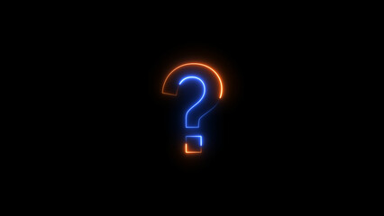 Neon question mark icon blue color illustration, On black background 4k.