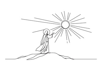 Continuous Line Drawing of Jesus Preaching on a Hill with Sun Ra