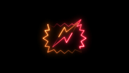 Neon charging power icon illustration. Lighting bolt sign in the frame seamless loop background.