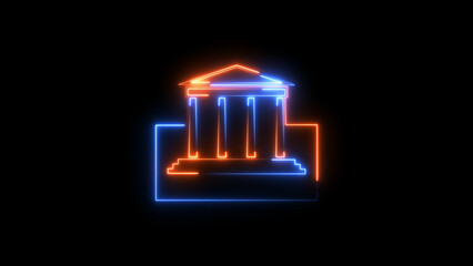 neon bank icon concept background illustration. Neon business bank house sign.