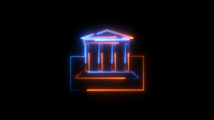 Glowing neon bank icon concept background illustration. Neon business bank house sign.	