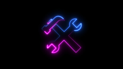 Neon light setting tools icon concept animation background.