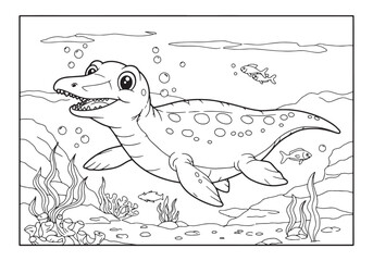 Obraz premium Temnodontosaurus coloring page for kids and adults, black and wh