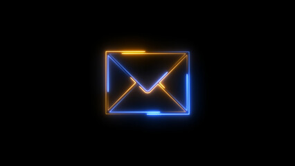 Glowing neon line message icon isolated, on black background illustration. Email notification sign concept background.	
