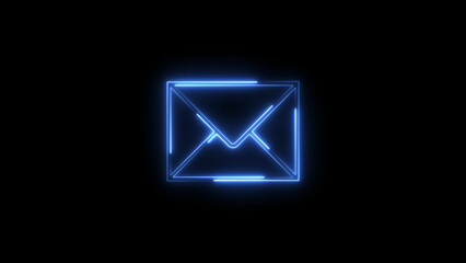 Glowing neon line message icon isolated, on black background illustration. Email notification sign concept background.	