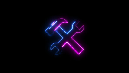 Neon light setting tools icon concept animation background.