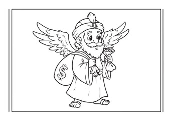 Fototapeta premium Enchanting Black and White Illustration of Whimsical Angel for C