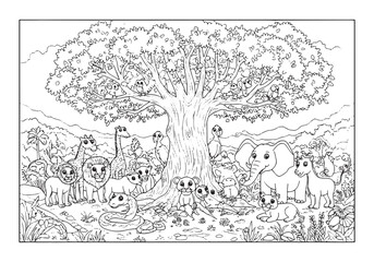Enchanting Eden, A Gathering of Animals in a Detailed Coloring B