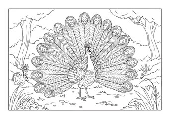 Obraz premium Elegant Peafowl Coloring Page for Creative Artistic Fun and Rela