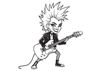 Fototapeta premium Energetic Female Pop Punk Guitarist Illustration in Black and Wh