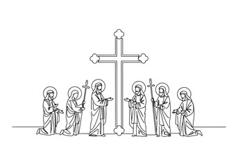 Vintage continuous line drawing depicting the Feast of the Exalt