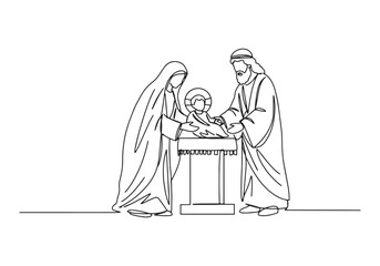 The presentation of Jesus at the temple in continuous line drawi