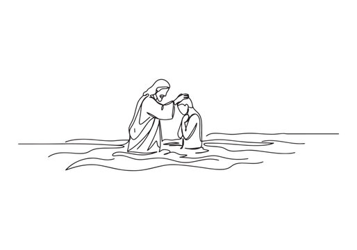 jesus baptizing man in water, line art clip art preview