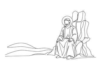 Obraz premium Continuous Line Drawing of Jesus Christ Sitting with Serene Expr