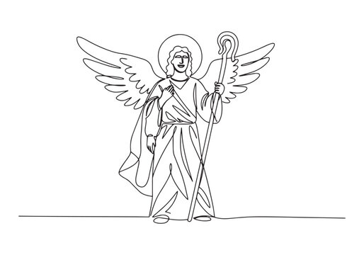 Continuous Line Drawing of Archangel Raphael Spiritual Healer Il