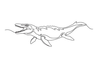 Fototapeta premium Mosasaurus aquatic predator with continuous line drawing illustr
