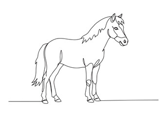 Obraz premium Elegant Single Line Drawing of a Miniature Horse Full Body Stanc