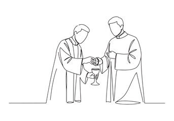 Obraz premium Continuous Line Drawing Depicting a Holy Communion Ceremony Illu