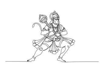 Fototapeta premium Continuous Line Drawing of Hanuman, A Minimalist Black and White