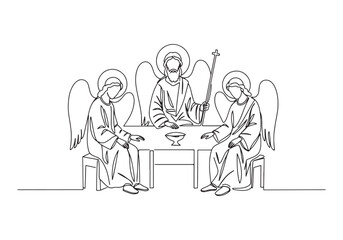 The Holy Trinity Feast Depicted in a Continuous Line Drawing fro